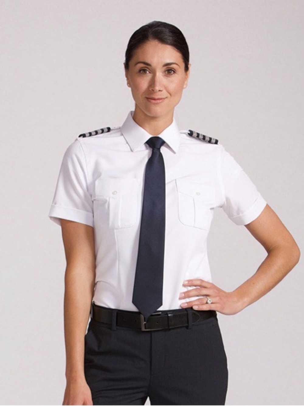 AVIATION PILOT WOMEN'S SHORT SLEEVE PILOT SHIRT - WHITE - TROPO